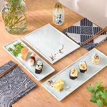 Food vessel Sushi plate Chinese ceramic seafood plate Creative celadon dessert rectangular plate Snack plate
