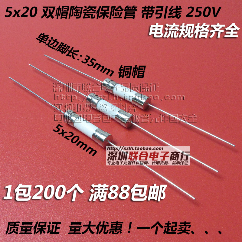 5*20 ceramic fuse tube 5x20mm 10A 250V ceramic double cap with lead pin fuse tube