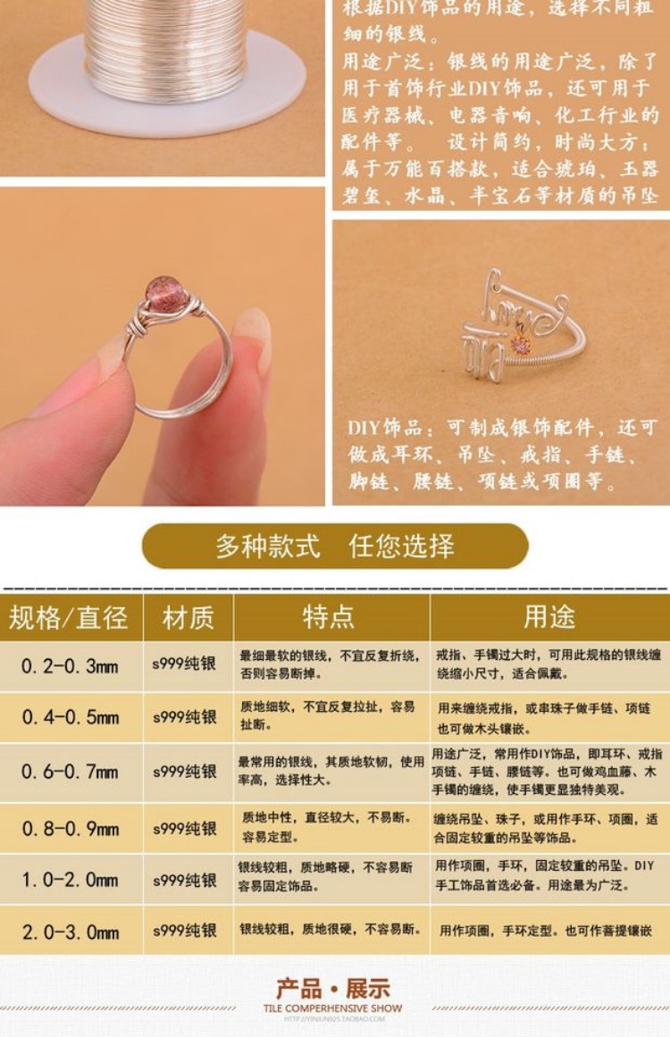 999 dây bạc tự làm thủ công vòng bạc dây vòng vòng trang sức vòng cổ trang sức dệt phụ kiện gỗ inlay - Nhẫn nhẫn nam vàng 18k
