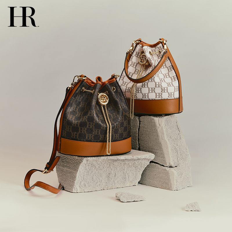 Hr Helena Bag Women's New Bucket Bag Simple Versatile Vintage Handbag Light Luxury High-End Crossbody Bag