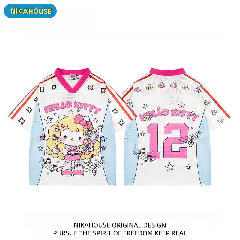 Nikahousemie Cute Hellokitty Printed Sports Short-Sleeved T-Shirt for Women Loose Quick-Drying Jersey Summer Nikahousemie Cute Hellokitty Printed Sports Short-Sleeved T-Shirt for Women Loose Quick-Drying Jersey Summer