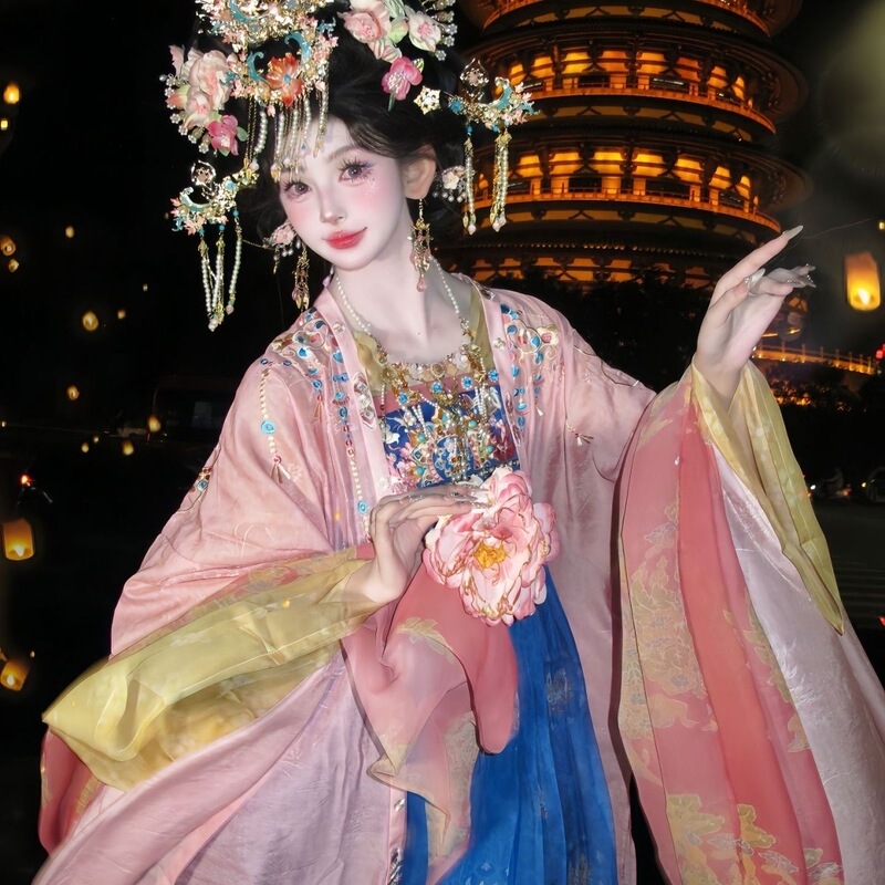 2025 New Popular Style Jade Dew Fragrance Straight-Neck Wide-Sleeve Shirt and Chest-Length Set with Shawl, Tang-Style Hanfu Women's Set
