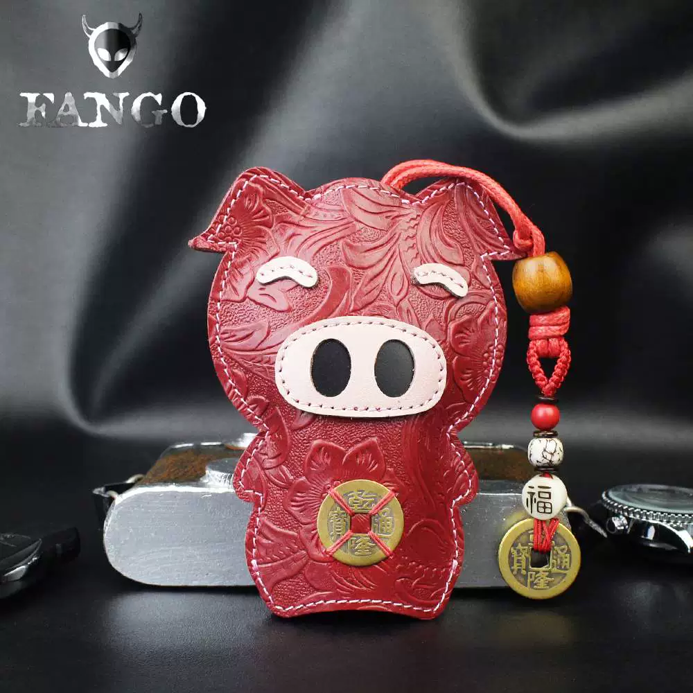 Bao da bao da chìa khóa ô tô handmade nam và nữ da bò lớp đầu tiên dễ thương hoạt hình retro điều khiển từ xa phổ quát - Trường hợp chính