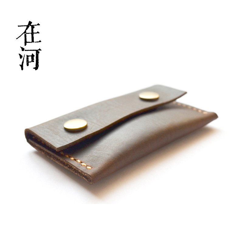 2020 summer new card bag crazy horse leather black brown thickened leather card bag with snap button to put change in bus card