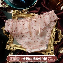 Sexy Underpants Female Japanese Sweet Cherry Printed Clear Chiffon Wood Ear Low Waist Transparent Thin Lady breifs