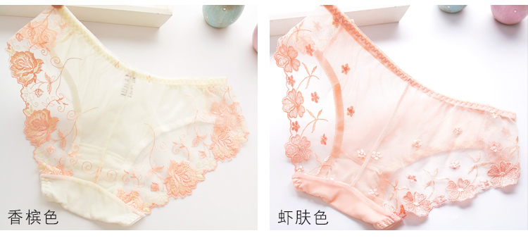 Streamer thêu mùa hè lưới đồ lót gợi cảm nữ ren thấp eo nóng trong suốt kích thước lớn thoáng khí cotton quần lót lụa