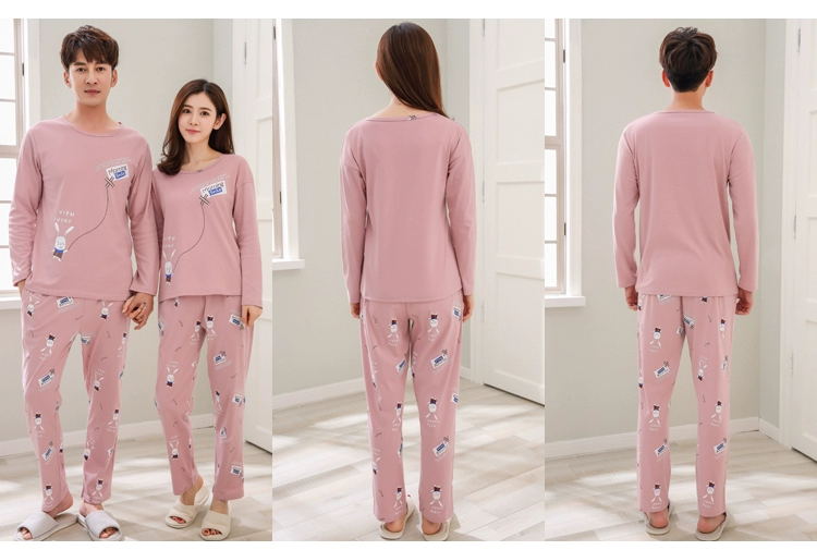 Phiên bản Hàn Quốc của bộ đồ ngủ đôi đáng yêu cotton dài tay mùa xuân và mùa thu mỏng phần cotton mùa thu nữ