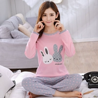 Đồ ngủ mùa xuân và mùa thu của phụ nữ cotton mùa thu dài tay cotton phù hợp với phụ nữ mùa xuân mỏng có thể được mặc bên ngoài dịch vụ nhà ngọt ngào và đáng yêu kiểu đồ bộ đẹp