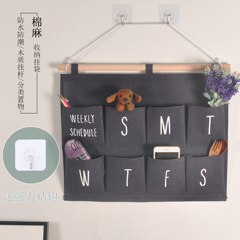 Door rear electric meter box hanging bag multilayer cloth art cotton linen collection bag Home Dormitory Wardrobe Debris hanging object bag