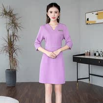  Spring and autumn beautician overalls womens three-point sleeve health club SPA foot bath dress Korean version slim and thin