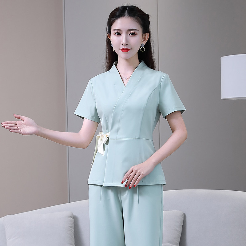 Beauty Division 2020 Spring Summer New Short Sleeve Suit Workwear Women Beauty Salon Wellness Librariums Footbath Technician Clothing