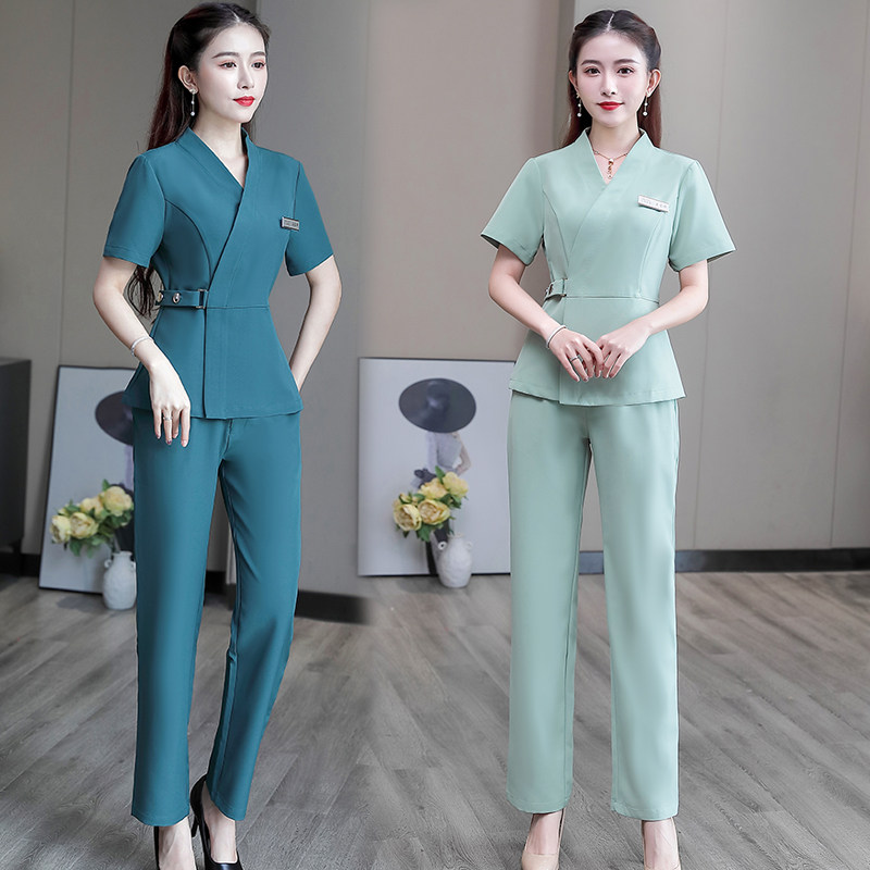Korean version of short-sleeved beautician overalls women's suit health massage foot bath skin management beauty salon technician clothing