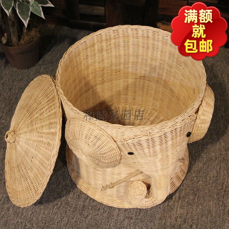 Rattan dress Dirty Clothes Elephant Basket Animal Covered Bathroom Big Contained Basket Round Waterproof Make-up Room Bathroom