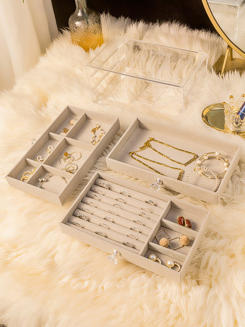 Jewelry storage box anti-oxidation earrings earrings necklace velvet acrylic high-end exquisite jewelry box artifact