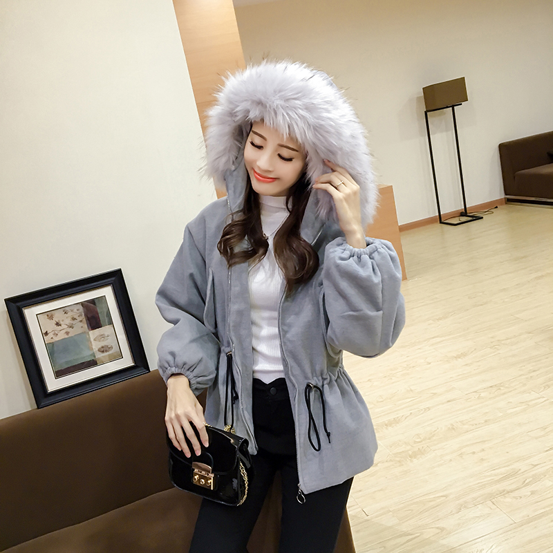 Mùa đông phiên bản Hàn Quốc mới tự thắt lưng dày lên cổ áo lông lớn áo len lông màu rắn trùm đầu quần áo len nữ áo khoác len áo khoác dạ nữ form ngắn