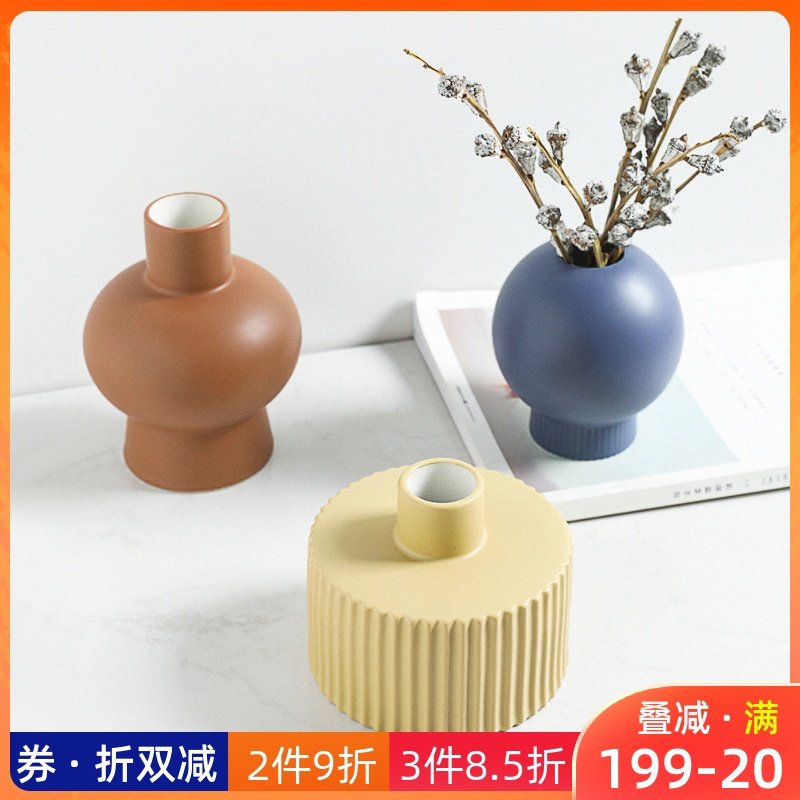 Modern creative ceramic small vase mini dry flower arrangement ornament living room flower morandi color system ins new model