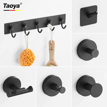 Nordic 304 stainless steel black simple clothes hook row Hook bathroom single hook toilet hanging clothes adhesive hook no hole