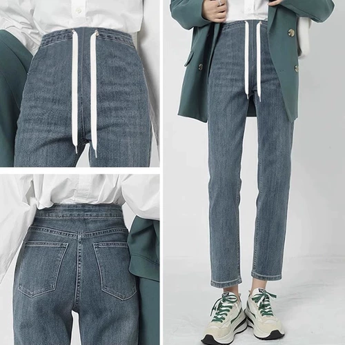 Осенние джинсы для беременных, штаны с поддержкой живота для отдыха, на шнурках, подходит для подростков, свободный прямой крой
