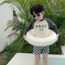 The Jing Kiri Child Swimsuit Boy Summer CUHK Child Sunscreen Quick Dry Split Swimsuit Pants Chessboard Grid Swimsuit Suit