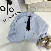 The Jing Ki Boy Spring Autumn Clothing Pure Cotton Long Sleeve Shirt 2024 New Children Shirt Jacket Boy Spring Ruffling Handsome Blouse