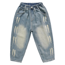 The Jing Kiri Girl Pants Children Jeans 2024 New Spring Dress Casual Pants Middle Children Spring Autumn Old Daddy Pants Girl