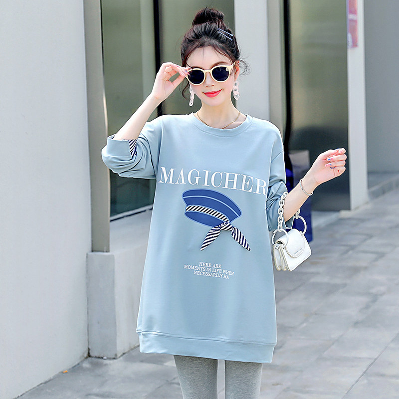 The Jing Kiri Gestational Woman Dress 2021 Fall New Pregnant Women's Clothing Fashion Round Collar Loose Blouses the Aging Foreign Pie Long Sleeve Tide