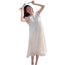 Maternity Dress Summer 2024 New New Chinese Style National Style Embroidery Loose Thin Style Sweet Small Flying Sleeves Mid-Length Style