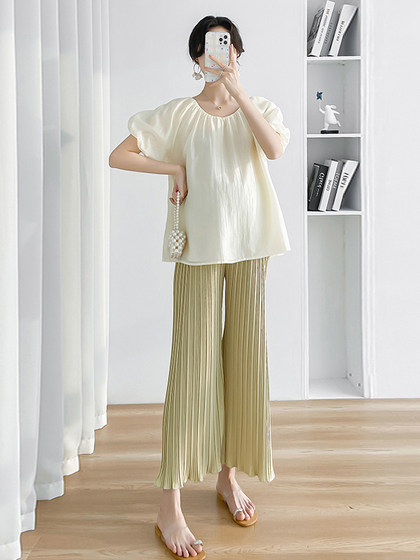 孕妇装两件套夏装2025新款洋气娃娃领衬衫宽松百搭套装高级感穿搭