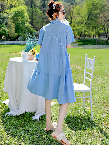 婧麒孕妇装夏季可哺乳款连衣裙小个子短袖夏装宽松孕妇裙子中长款