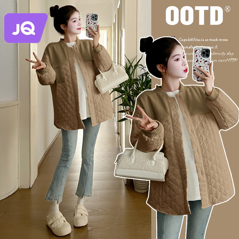The Jing Kiri Gestational Woman Dress Winter Style Cotton Suit Jacket Loose rhombus Large Code Easy blouses Thickened Warm Women's Autumn Winter Dress-Taobao