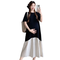 Maternity dress summer 2024 new design Korean splicing large size slimming Tencel fishtail long skirt