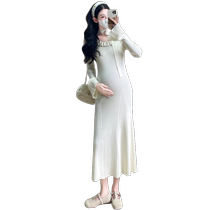 Jingqi pregnant womens spring and autumn fashion 2024 new knitted dress fashionable and western style mid-length winter long-sleeved dress