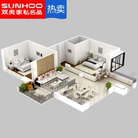 Nội thất đôi Tiger Nội thất toàn bộ nhà Hai phòng Một phòng khách Sofa Bàn cà phê Bàn kết hợp tủ giường - Bộ đồ nội thất giường hộp