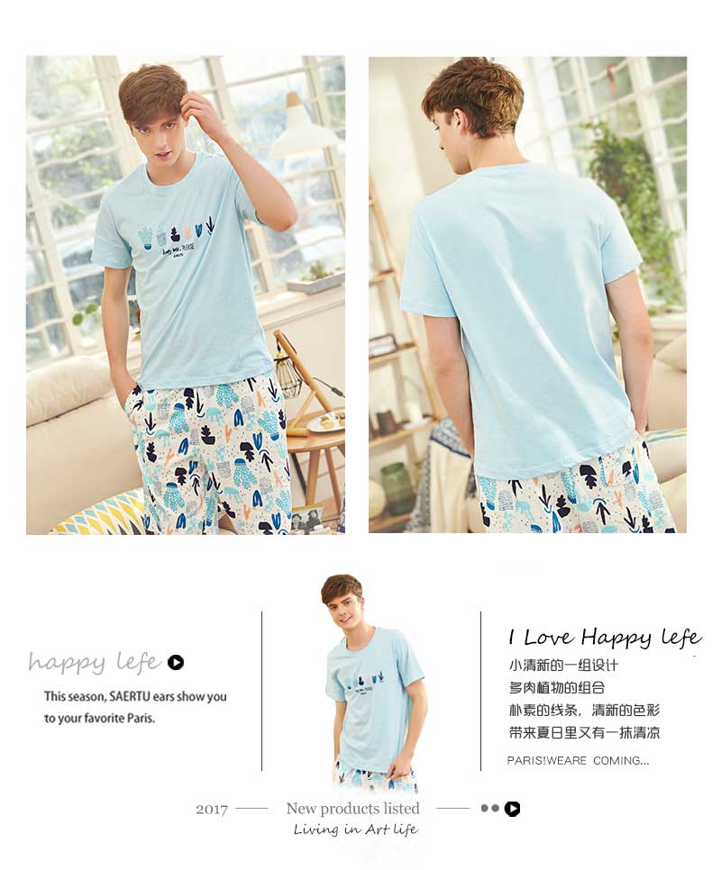 Ba tai thỏ nam ngắn tay đồ ngủ cotton phần mỏng mùa hè lỏng cha mẹ và con đồ ngủ boy dịch vụ nhà phù hợp với đồ pijama nam
