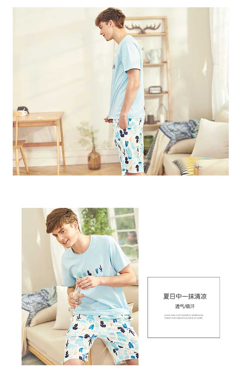 Ba tai thỏ nam ngắn tay đồ ngủ cotton phần mỏng mùa hè lỏng cha mẹ và con đồ ngủ boy dịch vụ nhà phù hợp với đồ pijama nam