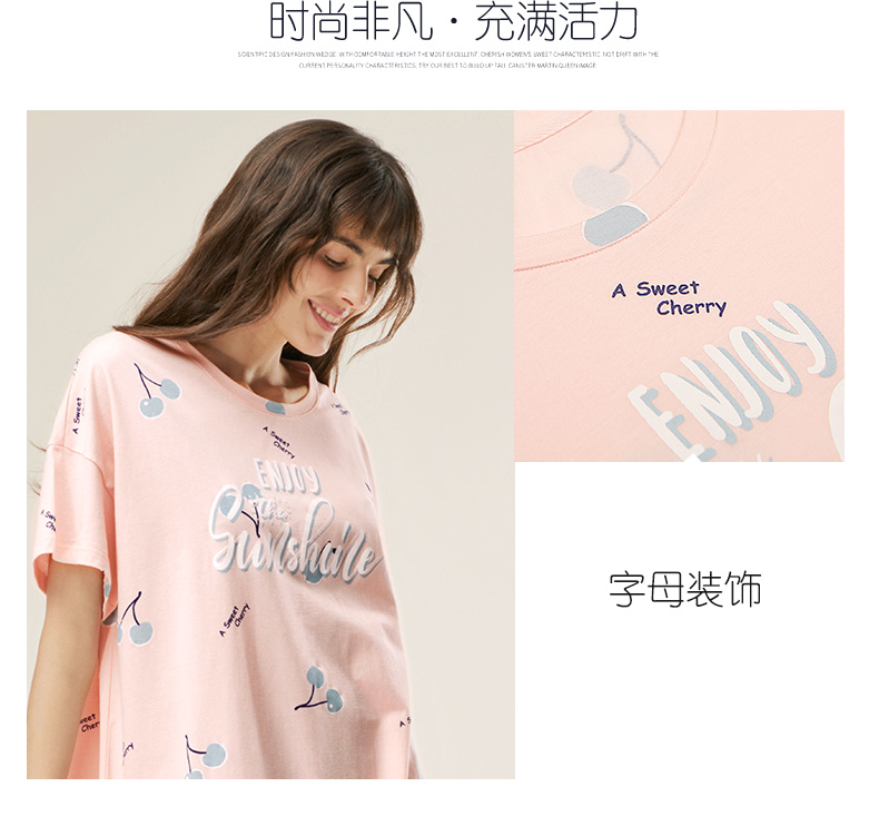 Ba tai thỏ nữ váy ngủ ngắn tay cotton trùm đầu đồ ngủ mùa xuân và mùa hè cotton dễ thương anh đào kích thước lớn phục vụ nhà nữ váy cho người trung niên