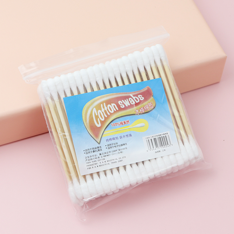 Cotton swab double-headed makeup embroidery disposable bag wooden stick to clean the ear cleaning cotton swab household pointed cotton swab