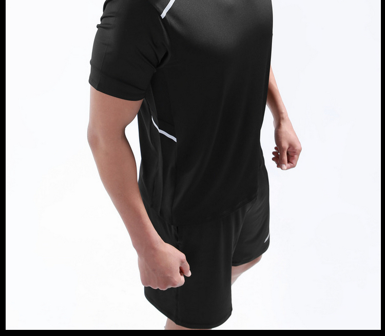 Bộ đồ thể thao nam tay ngắn mùa hè quần áo chạy nhanh quần short thể dục quần short thể thao quần áo mỏng hai mảnh giản dị - Thể thao sau áo đá banh
