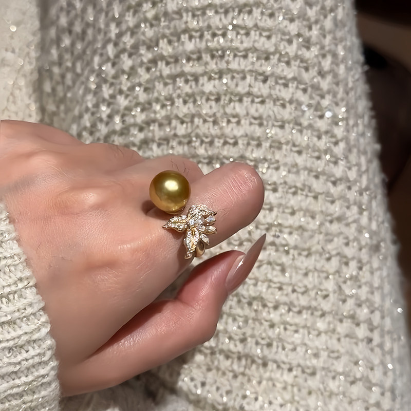 Iris real pearl ring perfect round and adjustable