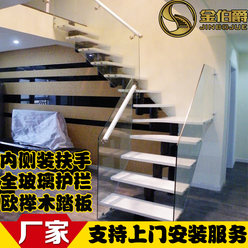 Golden Earl stairs Glass guardrail rotating handrail Duplex apartment custom net red step light home villa design