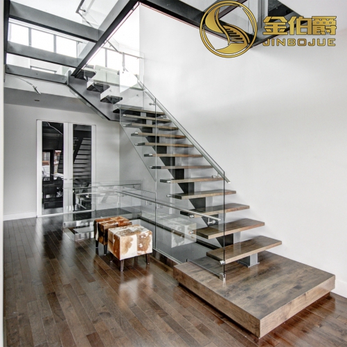 Golden Count Stairway Villa Indoor Steel Wood Double Beam Glass Guardrails Stainless Steel Armrest Suspension Fence Mesh Red Custom