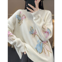 RAGR brings a gentle atmosphere of spring comfortable wool three-dimensional printed crew neck sweater loose and lazy