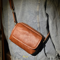 First-layer cowhide shoulder bag, vegetable tanned leather cross-body bag, men's genuine leather casual small backpack, Korean style men's bag, men's bag trendy
