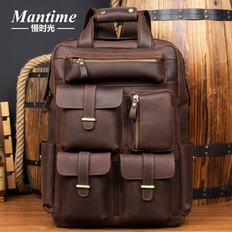Mantime genuine leather rear shoulder bag men's shoulder bag outdoor crazy Marpi casual travel bag Backpack Cow Leather Tide Man Bag