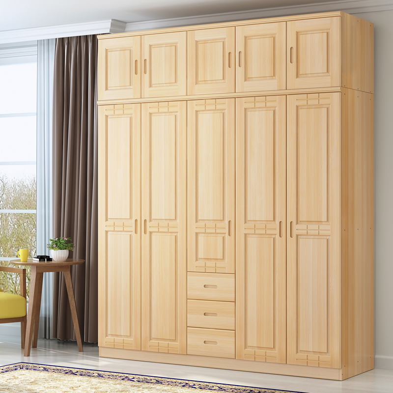 New Zealand Pine Wardrobe All Solid Wood 2345 Doors Simple Modern Bedroom Large Wardrobe Log Children's Wardrobe Customization