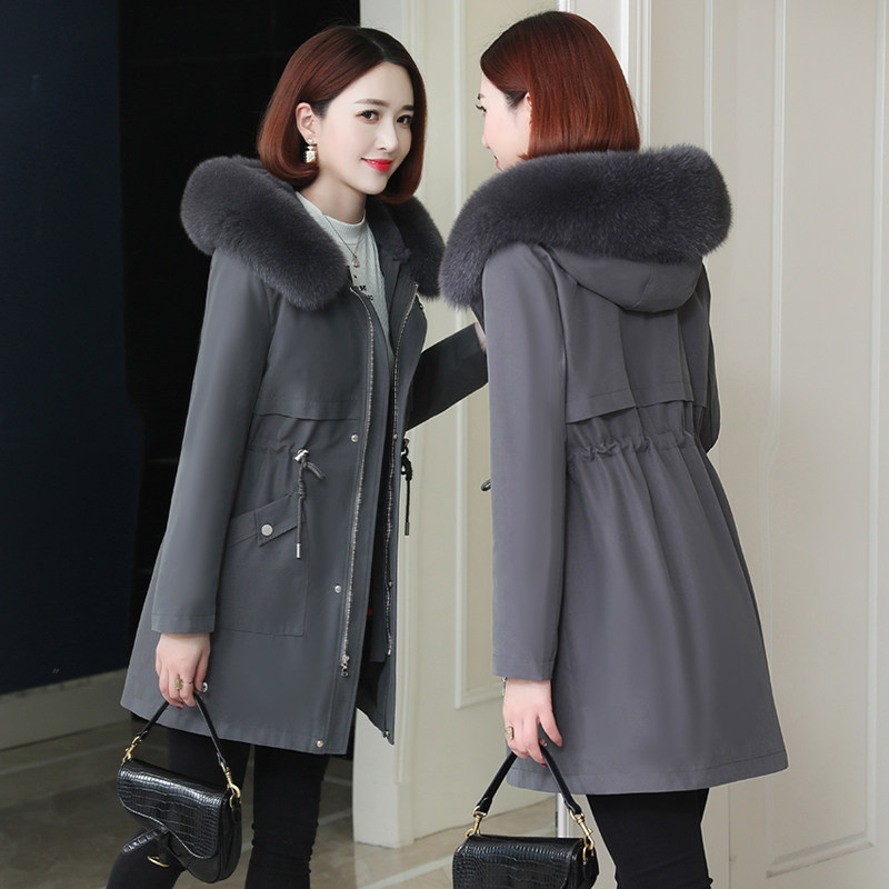 Pie overcomes women 2021 Winter's new real Maurex Rabbit wool liner fox Mao Hainen fur coat jacket mid-length