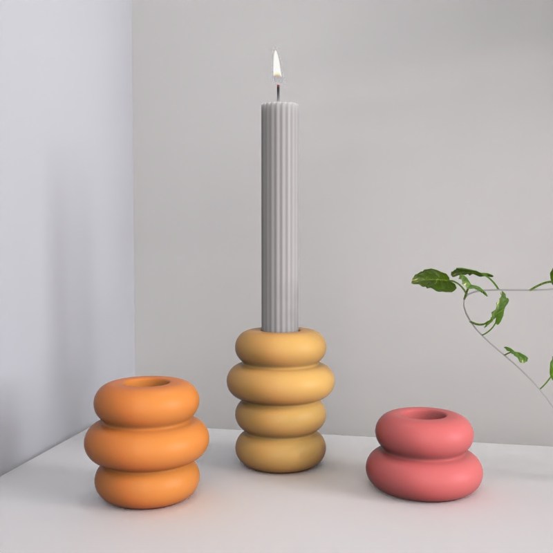 Concrete Candle Insert Silicone Mold Creative Donut Design Simple Handmade Toothbrush Holder Cement Candlestick Mold