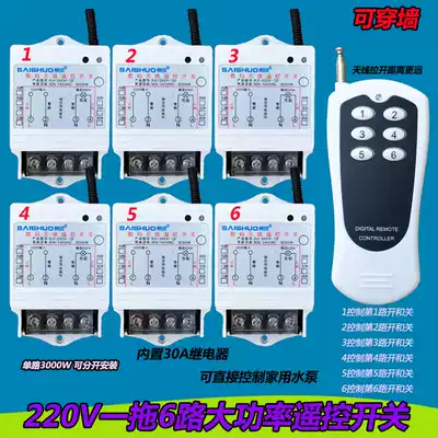 220V one drag 6 way remote control switch remote household water pump lamp car washing machine wireless remote control switch 3000 watts