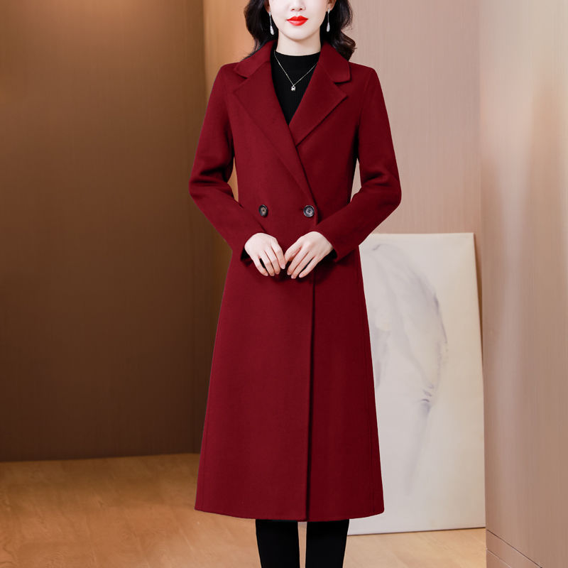 Long Double-Sided Wool Coat for Women, Slim-Fit Woolen Coat, Elegant Mother's Coat, New Double-Sided Cashmere Wool Coat Long Double-Sided Wool Coat for Women, Slim-Fit Woolen Coat, Elegant Mother's Coat, New Double-Sided Cashmere Wool Coat