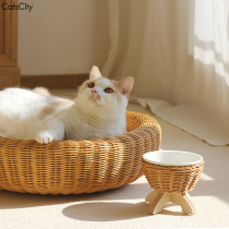 CatsCity originally designed Nordic wind pure hand-made vine cat bowl pet cervical bowl to protect cervical vertebrae